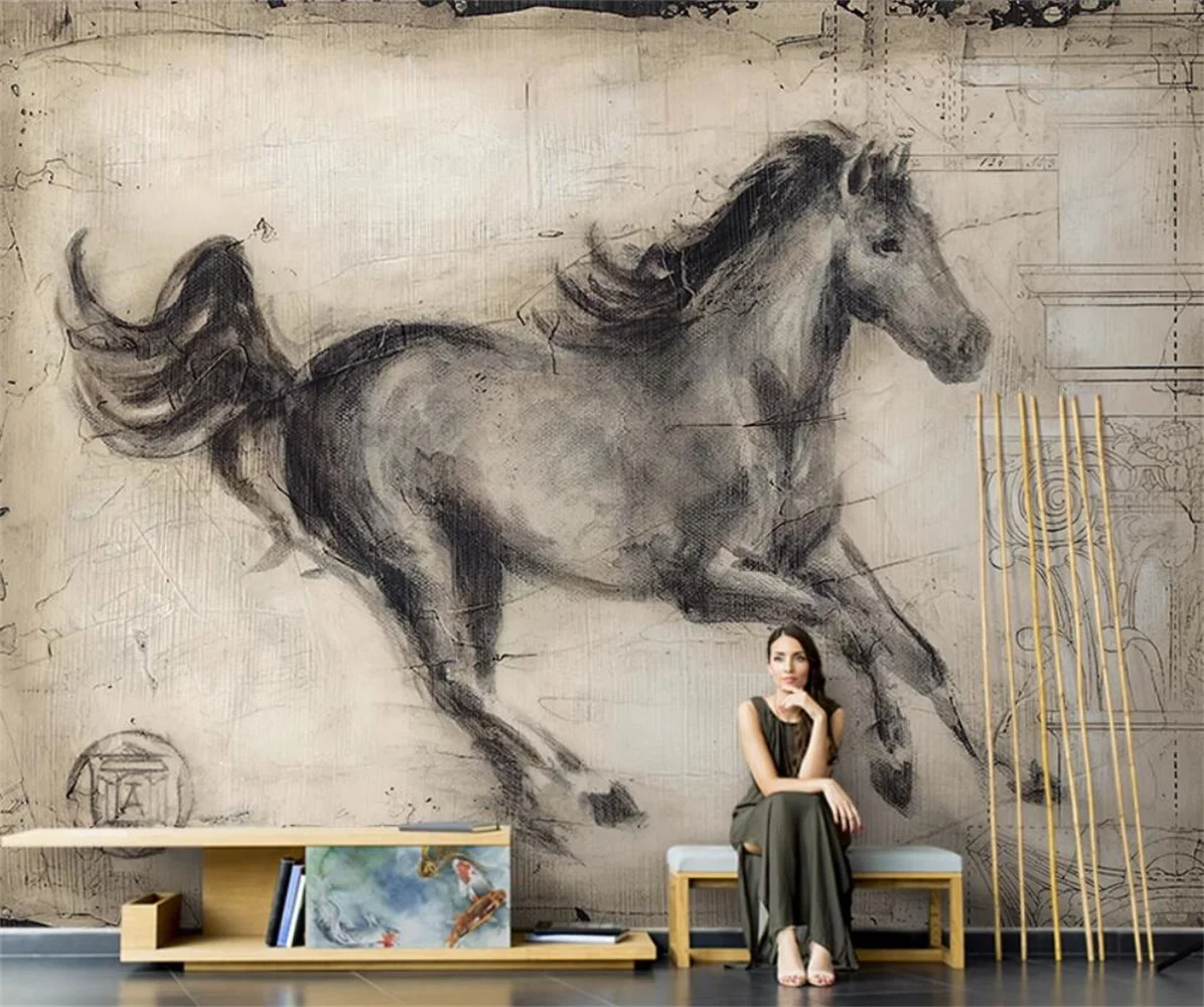 

Скандинавский рисунок вручную искусство лошадь гостиная ТВ фон 3d обои диван фреска на заказ настенная ткань