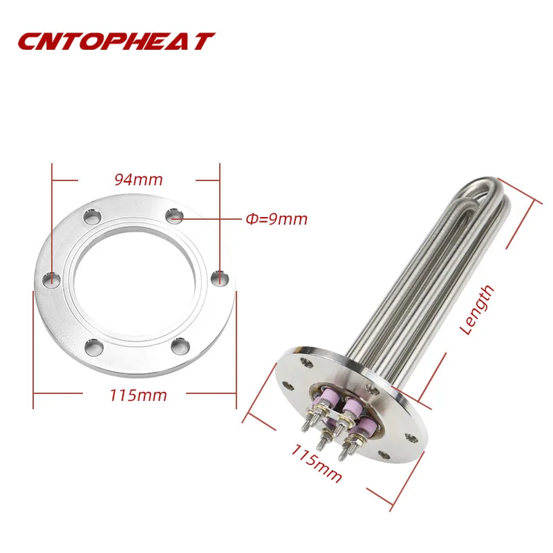 115mm Round Flange SUS304 Immersion Heating Element 220V/380v 12mm Tubular Water Boiler Heater 3KW/6KW/9KW/12KW/15KW/18KW