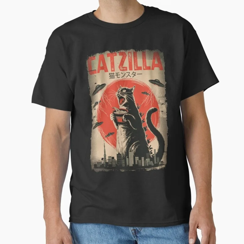 

Catzilla Invasion Giant Cat & UFOs King of Monster Gift t shirt for Cat Lover Cute kitty Graphic tee Short Sleeve clothes