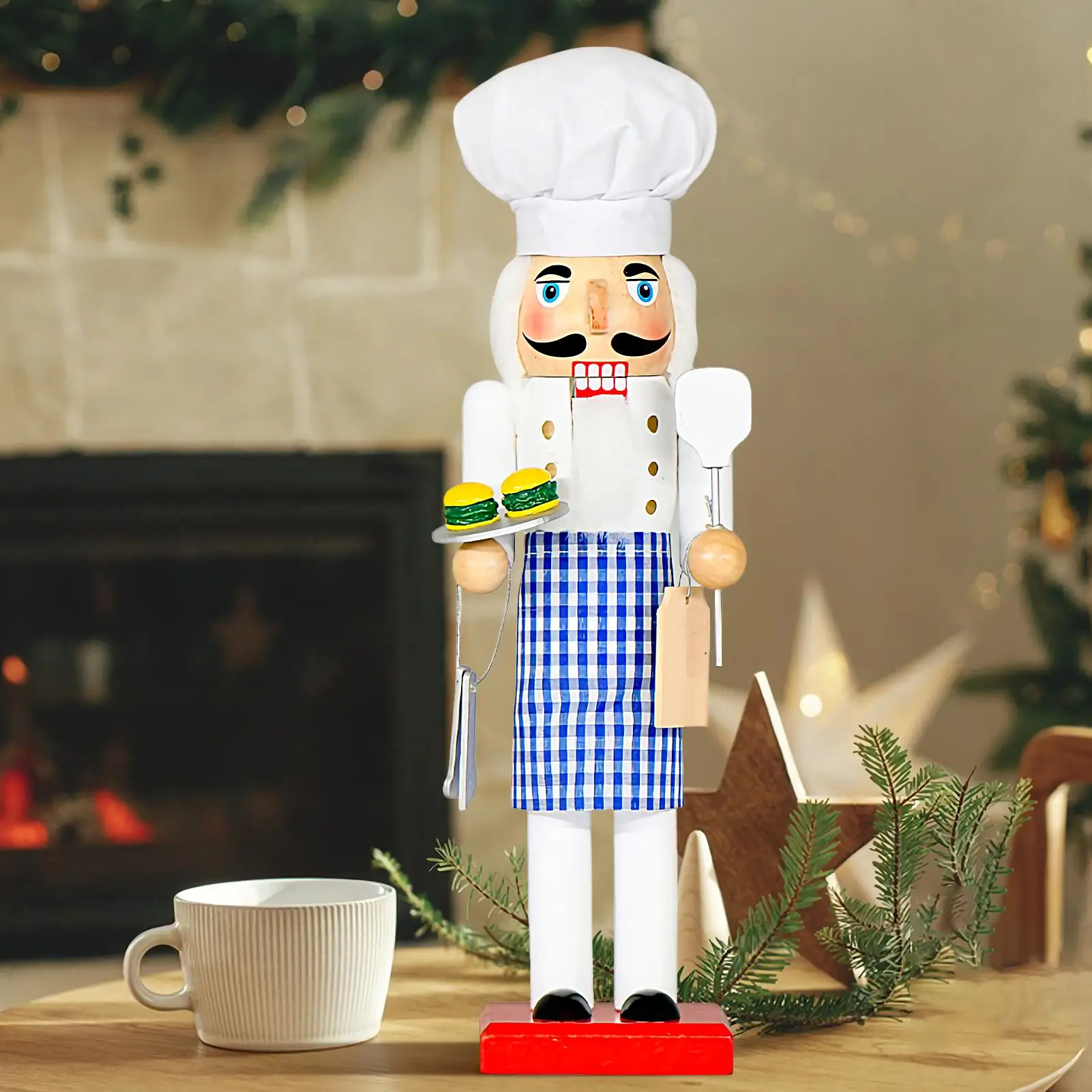 

Щелкунчик шеф-повара, 14-дюймовый Щелкунчик, настольные украшения с шляпой шеф-повара, праздничные коллекционные предметы для стола, центральная часть камина
