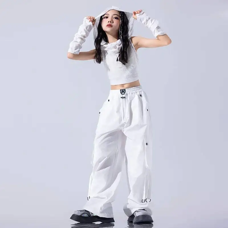 Kids Street Dance Clothes Sets Children Streetwear Teenage Outfits Girls Hip Hop Gradient Butterfly Crop Top Hoodies Cargo Pants