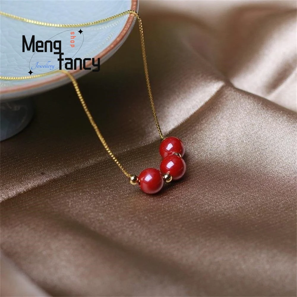 Cinnabar Purple Gold Sand Fortune Beads Clavicle Chain Natural Stone Pendant Fashion Fine Jewelry Sexy Young Girls Holiday Gifts