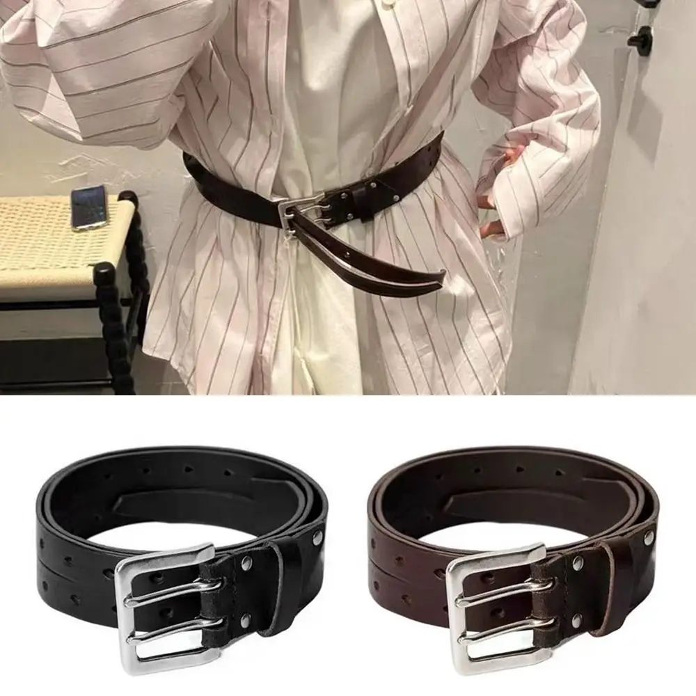 

Jeans Pants Decor PU Leather Double-Breasted Belt Personalized Retro Waist Chain Y2K Waistband