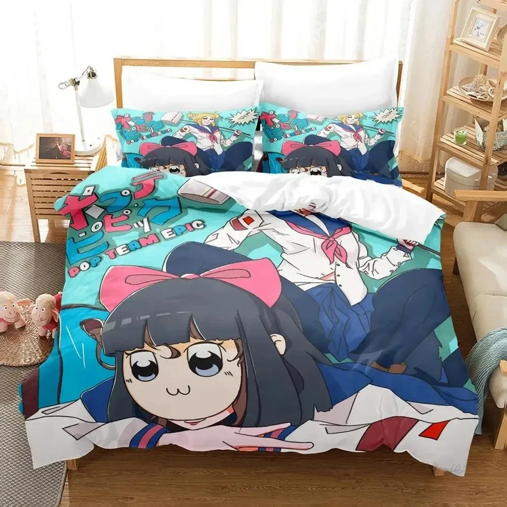 

Fashion 3d Print Anime Pop Team Epic Bedding Set Boys Girls Twin Queen Size Duvet Cover Pillowcase Bed Kids Adult Home Textiles