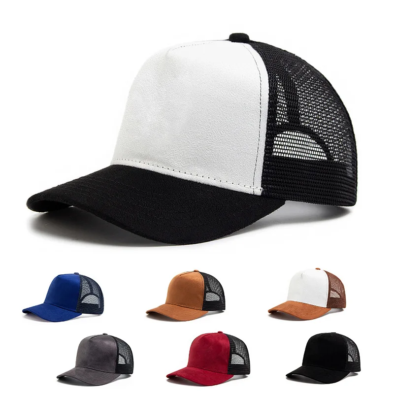 Unisex Hot selling 5 panel Mesh Suede Trucker Hat Men High Quality Baseball Cap Spring Summer Breathable Adjustable Sports Hats