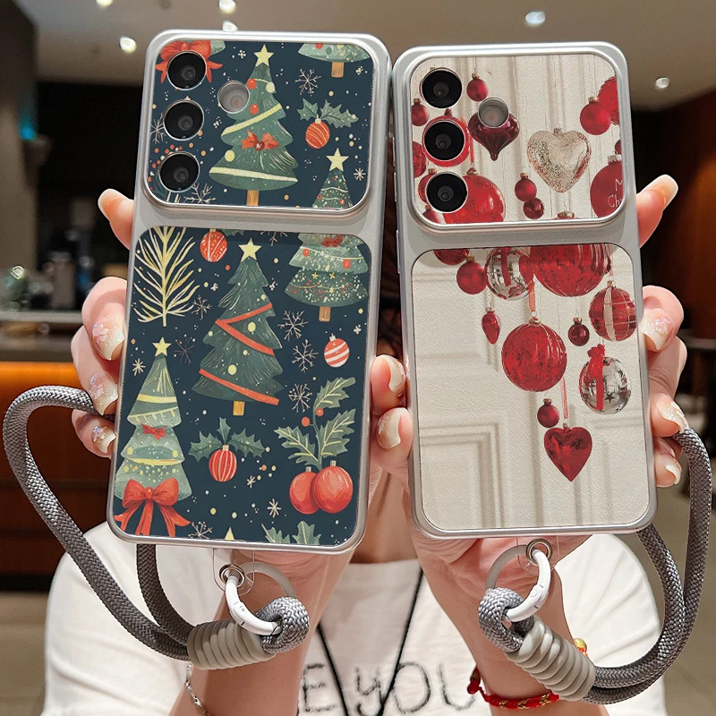 Ornament Ball Pattern Lanyard Phone Case For Samsung S26 S25 Ultra S24 S23 FE A57 A17 A16 A26 A36 A37 A56 5G Leather TPU Cover