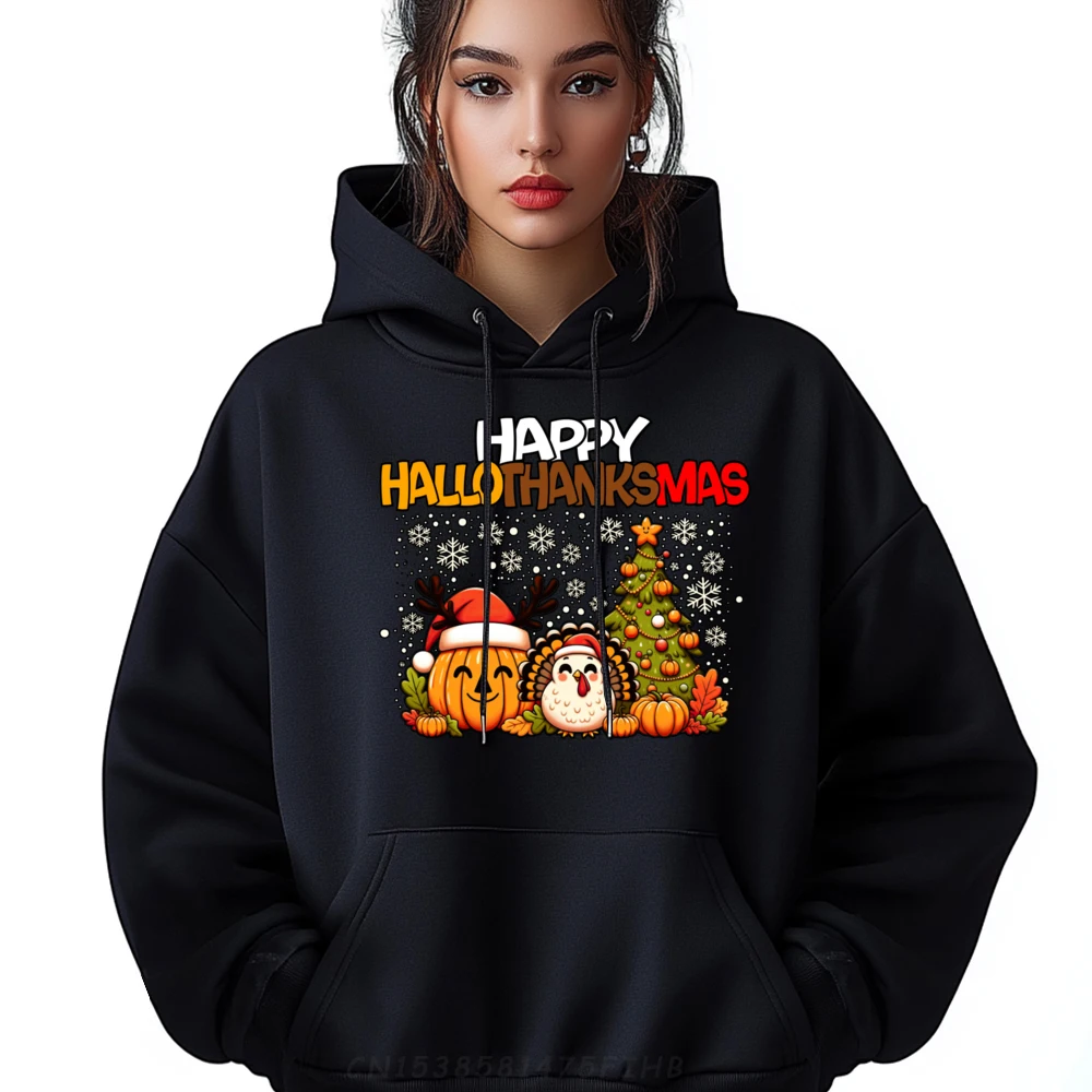 Hallothanksmas Divertente e carino Halloween Ringraziamento Natale Felpa con cappuccio di lusso Camicia con cappuccio normale di Capodanno