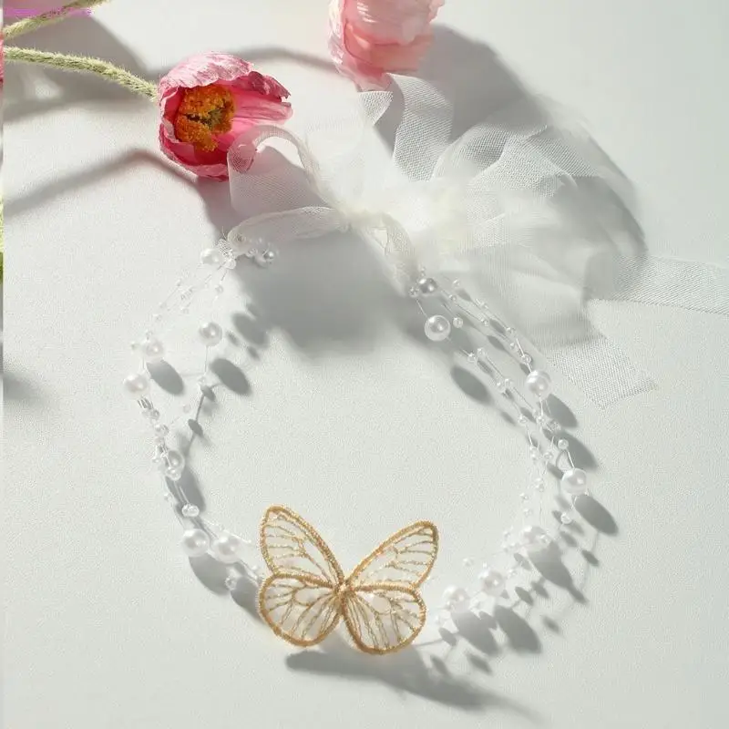 D0JC Comfortable Baby Girls Newborns Photography Dress Elegant Butterfly Lace Detail