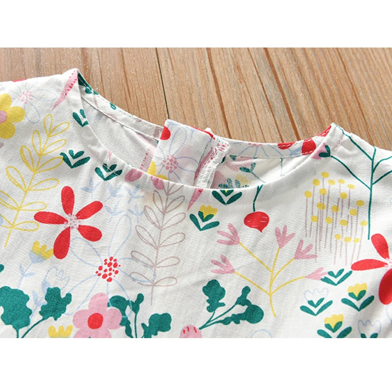 Humor Bear Girls Dress Flying Sleeve Summer Children Princess Dresses Kids Clothes Cotton Floarl Dress