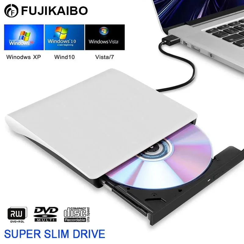 USB 3.0 External DVD Player Ultra-thin CD/DVD Drive Portable Player Burner For Windows 7/ 8/ 10 Mac OS Laptop Desktop Computer