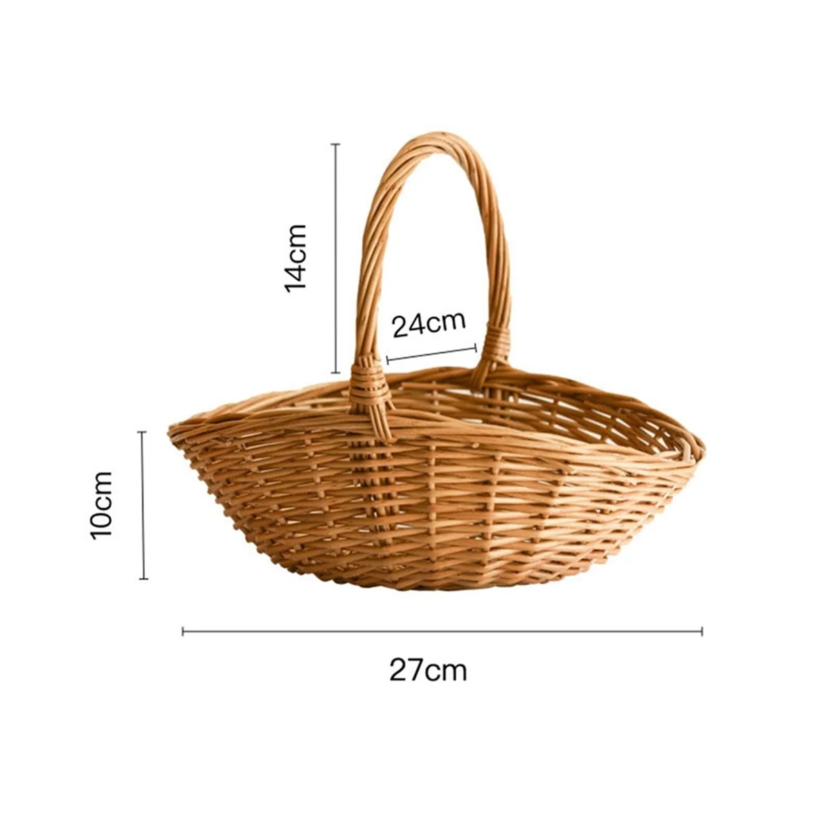 Wicker Basket with Handle, Wicker Shopping Basket, Gift Hamper Basket, Picnic Baskets, Kitchen Storage Basket- Large