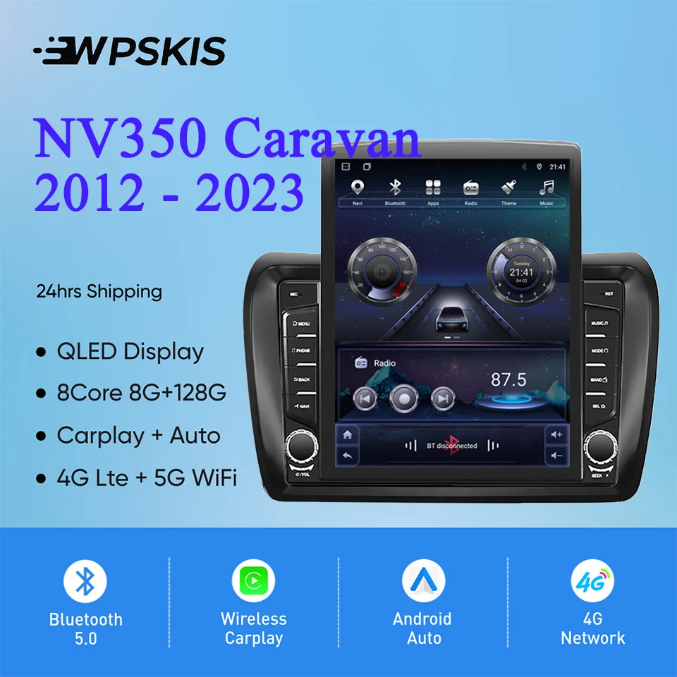 8Core 8G+128G Carplay Auto Car Radio Audio Stereo Tape Recorder HU Head Unit For Nissan NV350 Caravan 2012-2023 GPS DVD Cassette