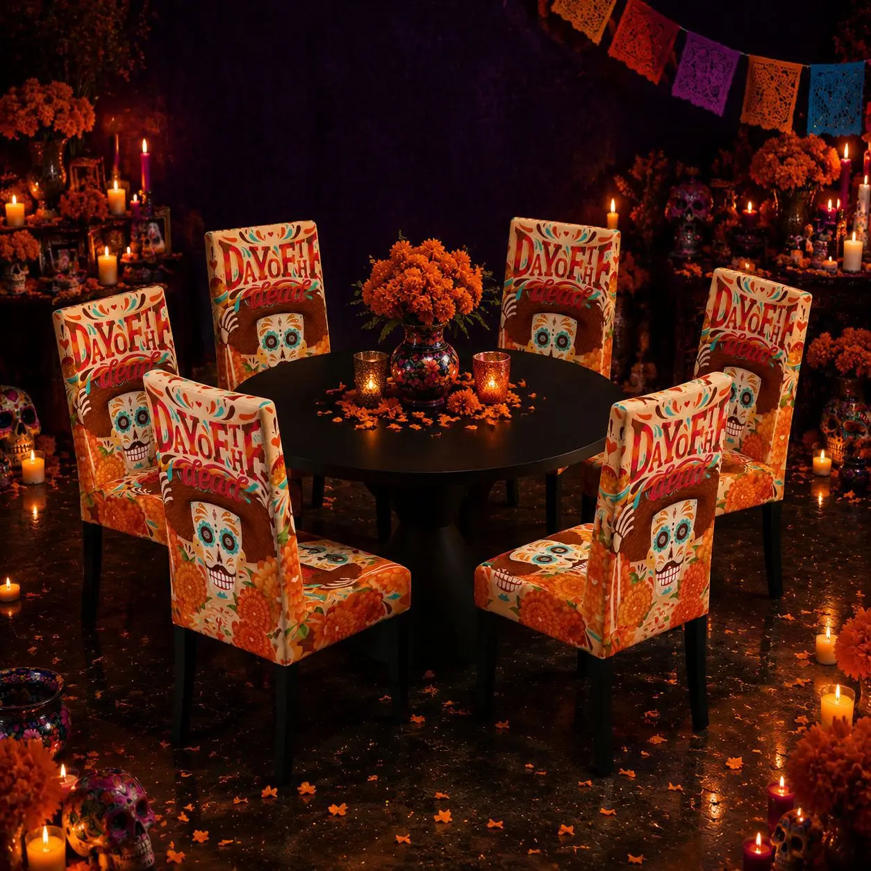 Million Halloween Theme Day of The Dead Dining Chair Cover All-inclusive  Hat Skull Atmosphere Decoration Dust Chair Cover