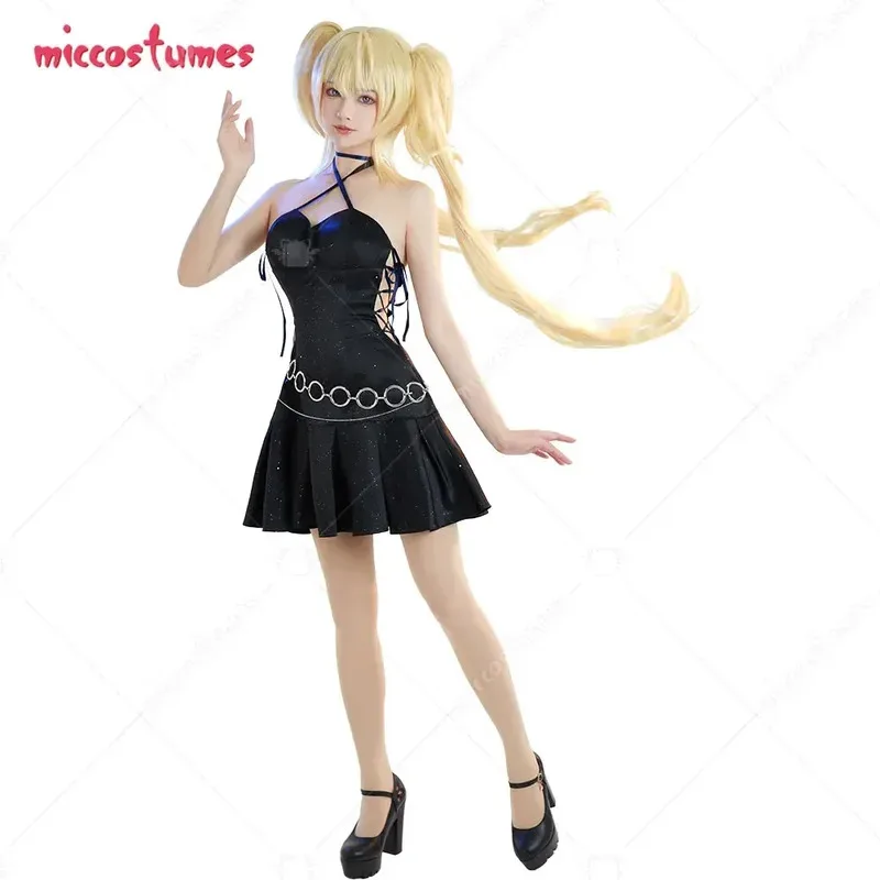 

Miccostumes's-8 женский костюм для косплея, комплект черного платья с ожерельем на талии и цепочкой