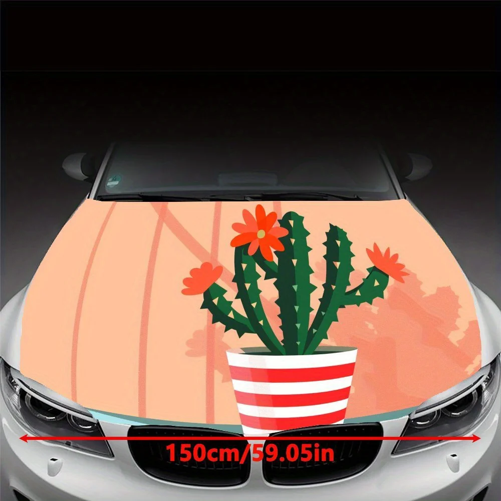 Striped Cactus Car Hood Sticker PVC Self Waterproof Stick, Striking Auto Exterior Accessories Decor Protect Gift for Car Lover
