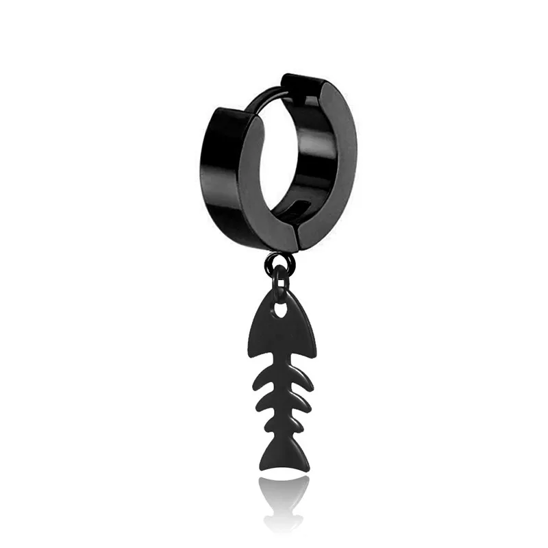 1 Pair Women and Men Vintage Stainless Steel Fish Bone Earrings Round Stud Earring For Men