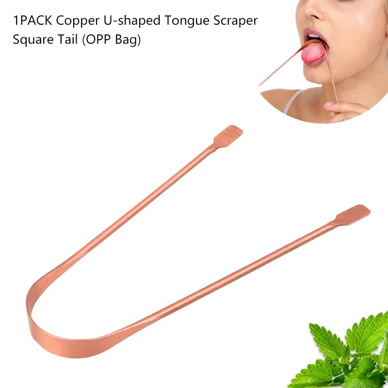 Limpeza Fresca Raspador De Língua De Cobre Puro, Escova De Higiene Oral, Alta Qualidade, 1Pc