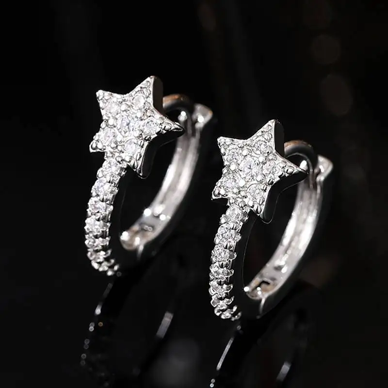 Huitan Fresh Style Star Damen-Creolen mit funkelnden Zirkonia, elegante Party- und Alltagsaccessoires, goldfarben/silberfarben, Schmuck