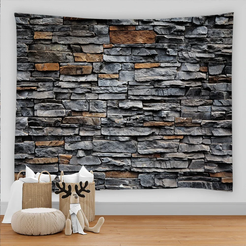 Aesthetic Decoration Tapestry 3D Vintage Stone Grey Rock Brick Kawaii Room Accessories Wall Hanging Home Bedroom Decor Blanket