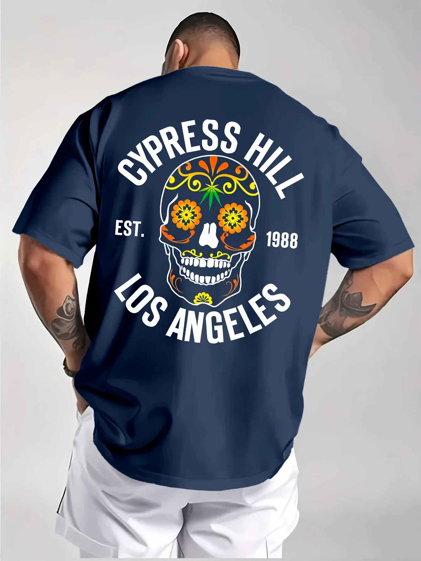 Cypress Hill Sugar Skull Los Angeles Men's T-shirt Hip Hop Pattern Large Cotton Short Sleeve Top Summer Street Wear