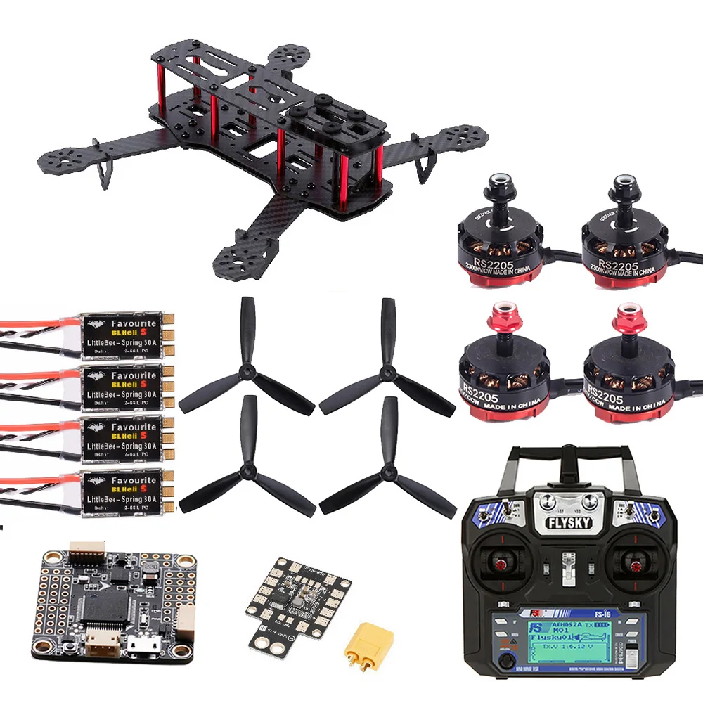 

Mini QAV250 ZM250 250mm Carbon Fiber Quadcopter & RS2205 2300kv Motor & 30A ESC & F4 V3S Flight Controller & Flysky FS-i6 Kit