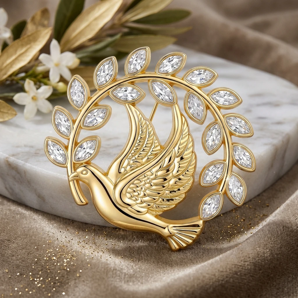 Classic Rhinestones Peace Doves Brooches for Women Unisex Wear Creativity Metals Animals Pins Badges Casual Party Banquets Frien
