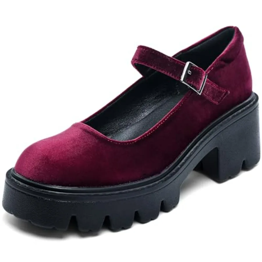 

Women's Mary Jane Shoes - Platform Mary Janes for Women, Leather Round Toe Chunky Dress Shoes with Adjustable Ankle Strap