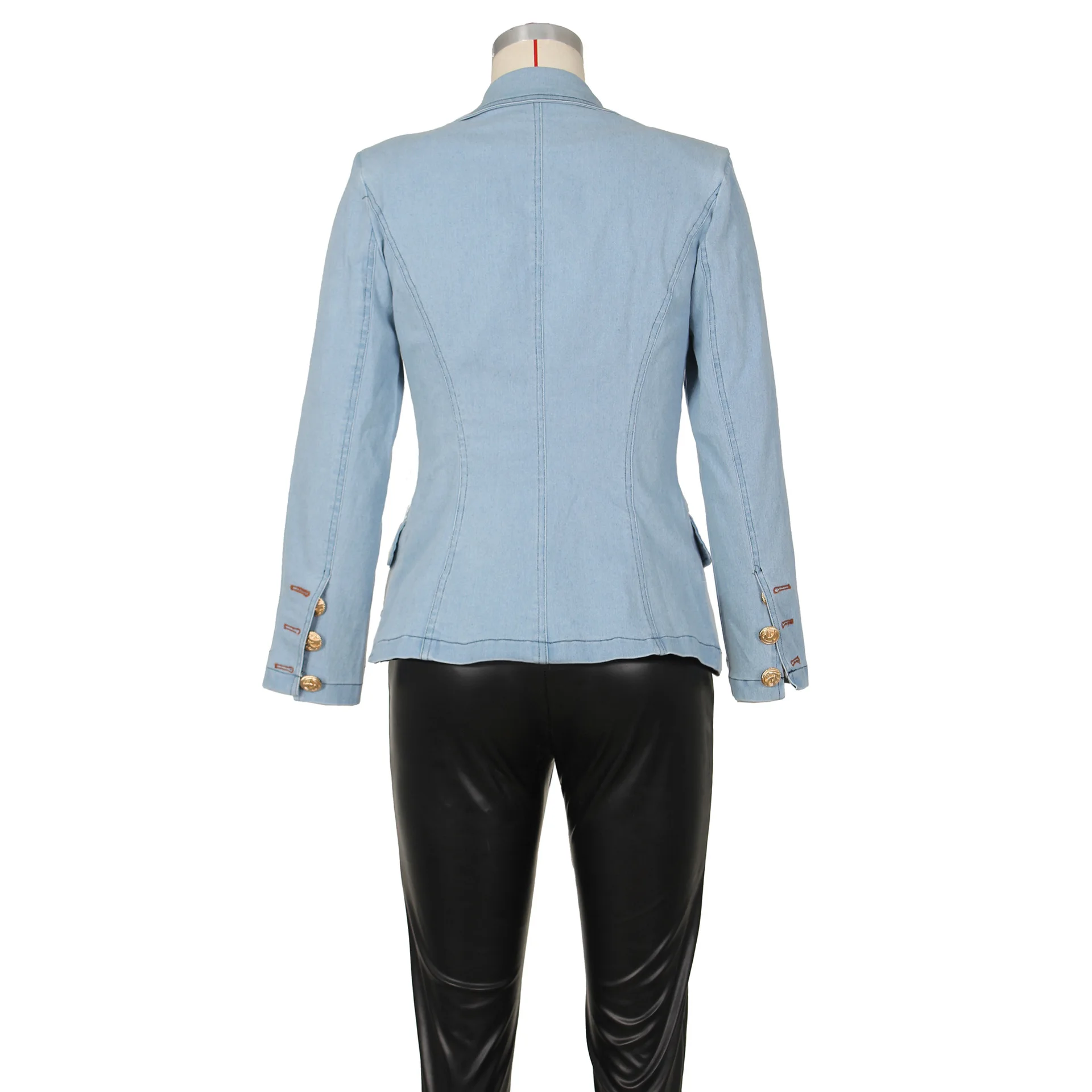 Veste Blazer en Jean Délavé pour Femme, Manteau en Denim Bleu Uni, Coupe Ajustée, Double Boutonnage, Vêtements d'Extérieur Élégants, Nouvelle Mode, Automne 2023