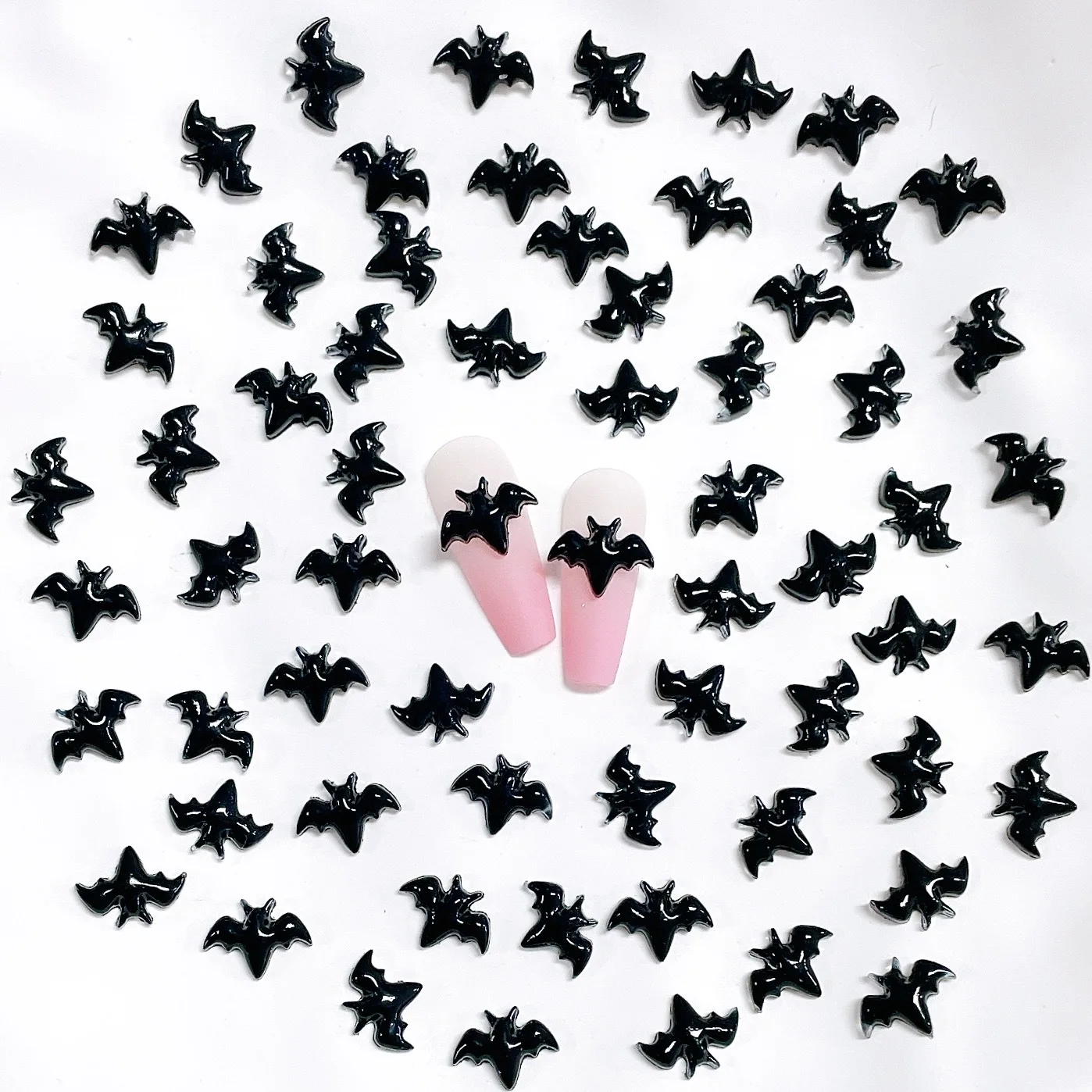 100PCS 3D Mini Resin Black Bats Nail Charms Halloween Series Nail Art Description Accessories for Handmade DIY Manicure Ornament