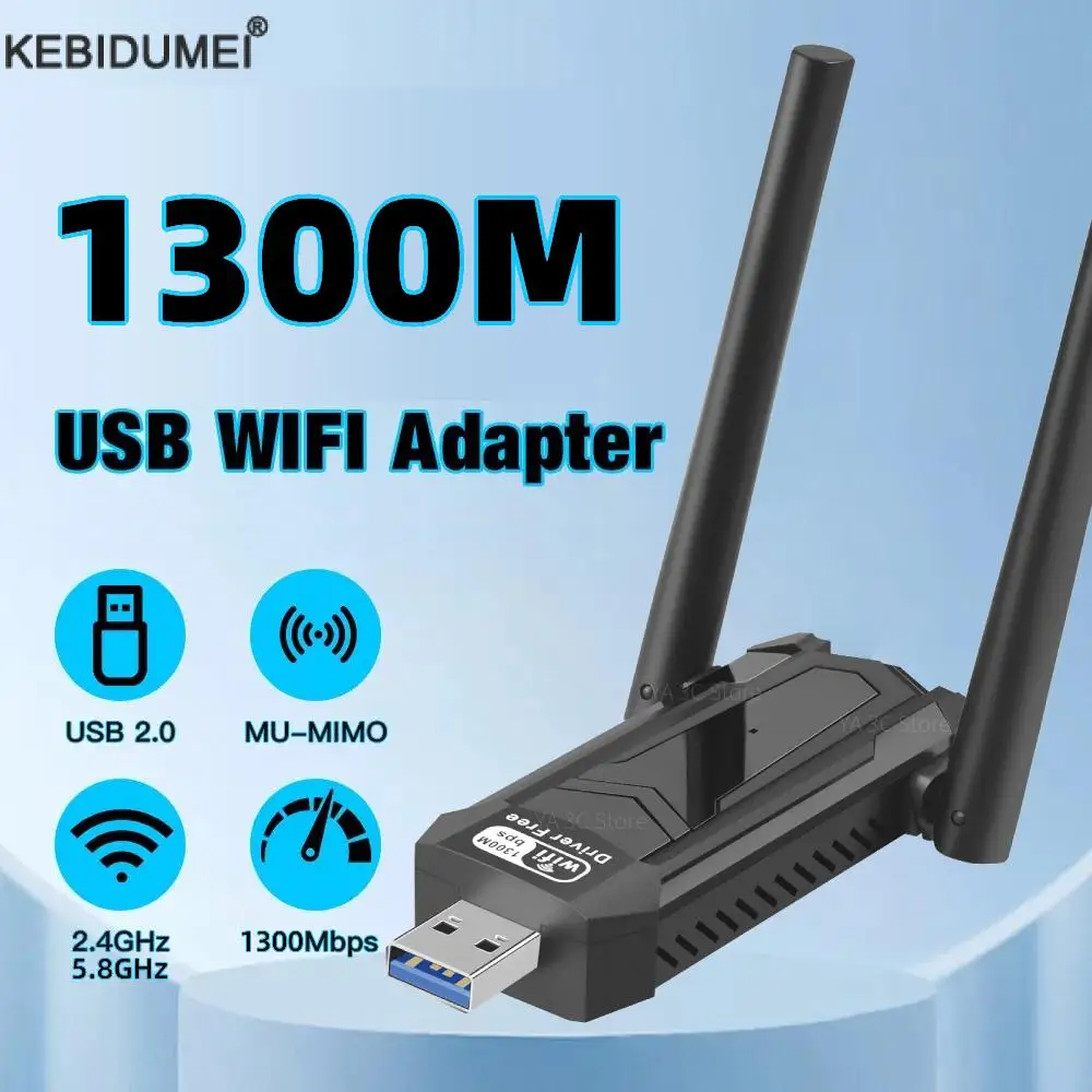 

1300Mbps WiFi Adapter Dual Band 2.4G 5.8Ghz Wireless WiFi Dongle Antenna USB Ethernet 600M Network Card Receiver For PC Laptop