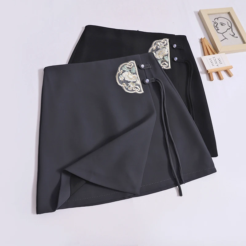 ITOOLIN Women Elegant Floral Embroidery Split Skirts High Waist Preppy A-line Mini Skirts Women Party Irregular Skirts Summer