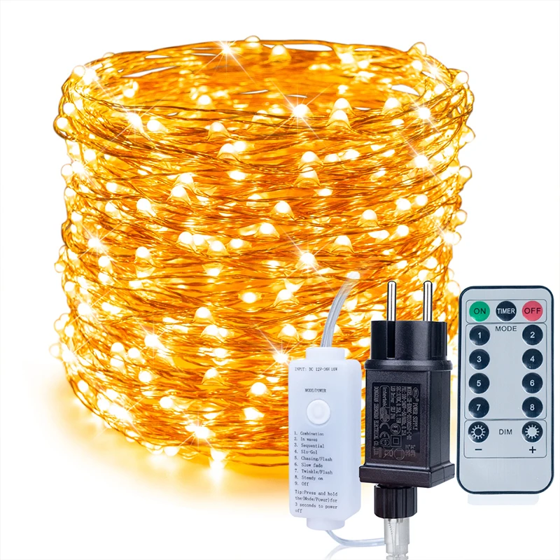 30m 50m 100m LED String Fairy Lights telecomando Plug-in impermeabile per interni ed esterni vacanze di natale decorazioni da giardino per matrimoni