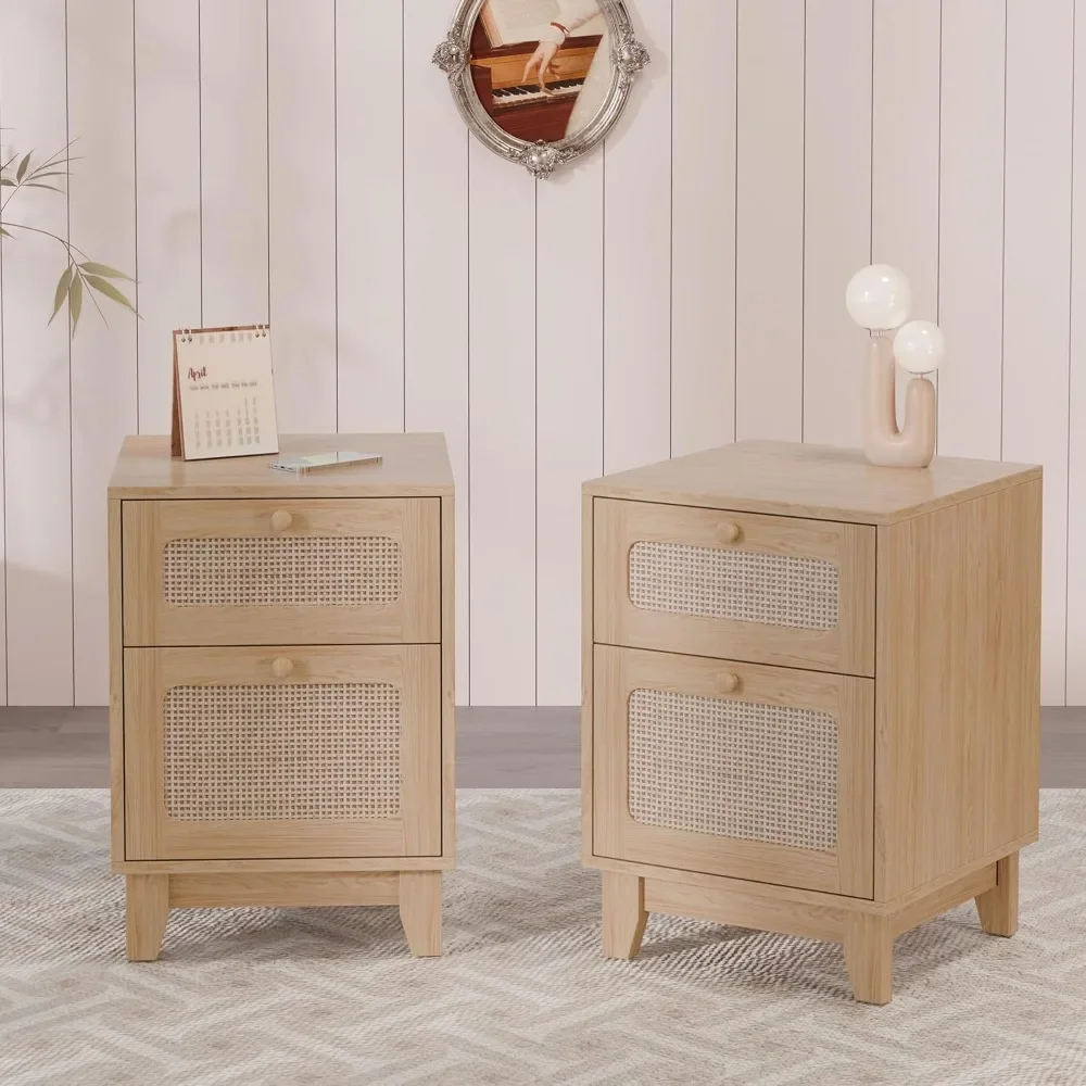 

Modern wicker and rattan bedside table 2-piece set with drawers and storage space,suitable for small spaces and easy to assemble