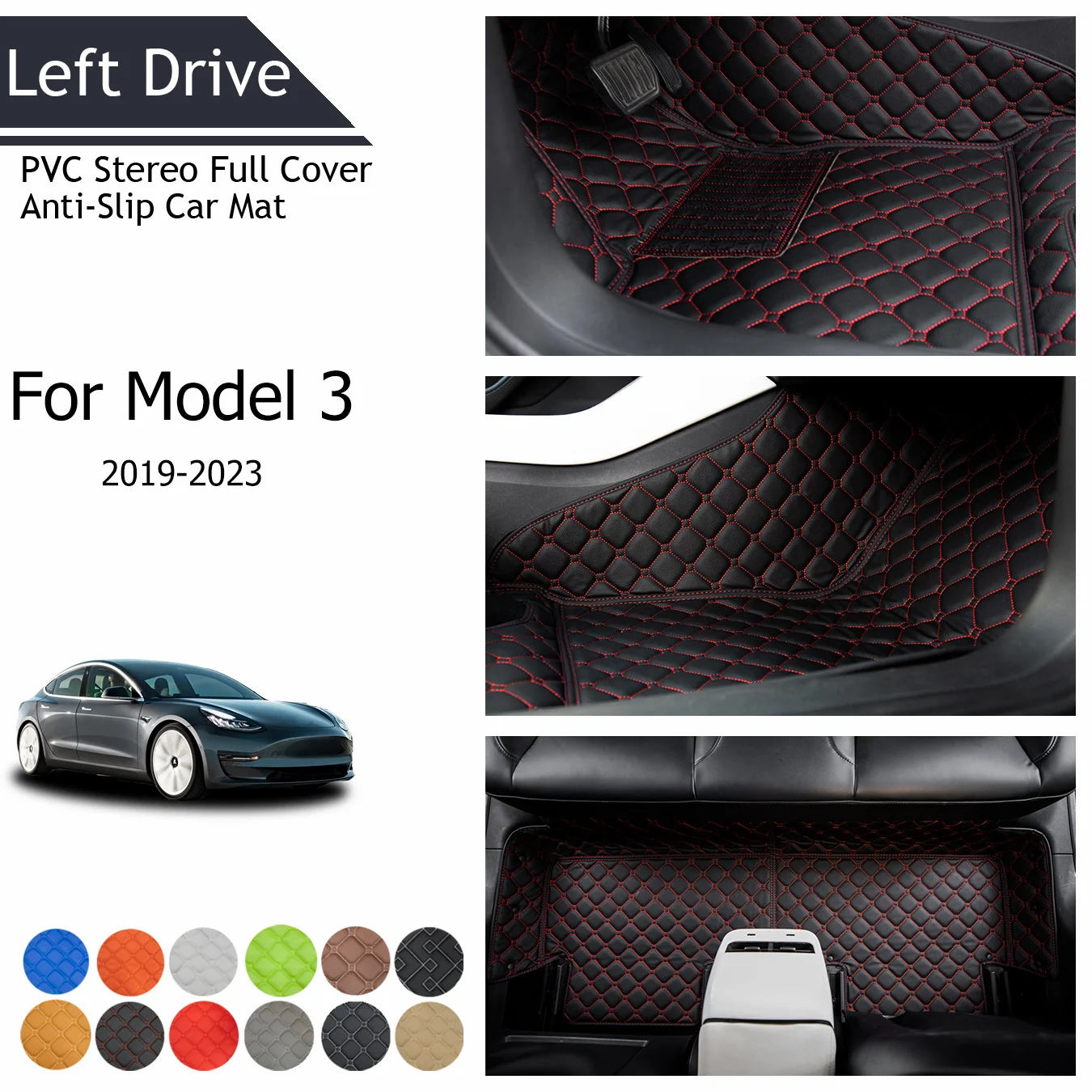 

TEGART【LHD】Fits for Tesla Model 3 2019-2023 Three Layer PVC Stereo Full Cover Anti-Slip Car Mat Car Mats Floor