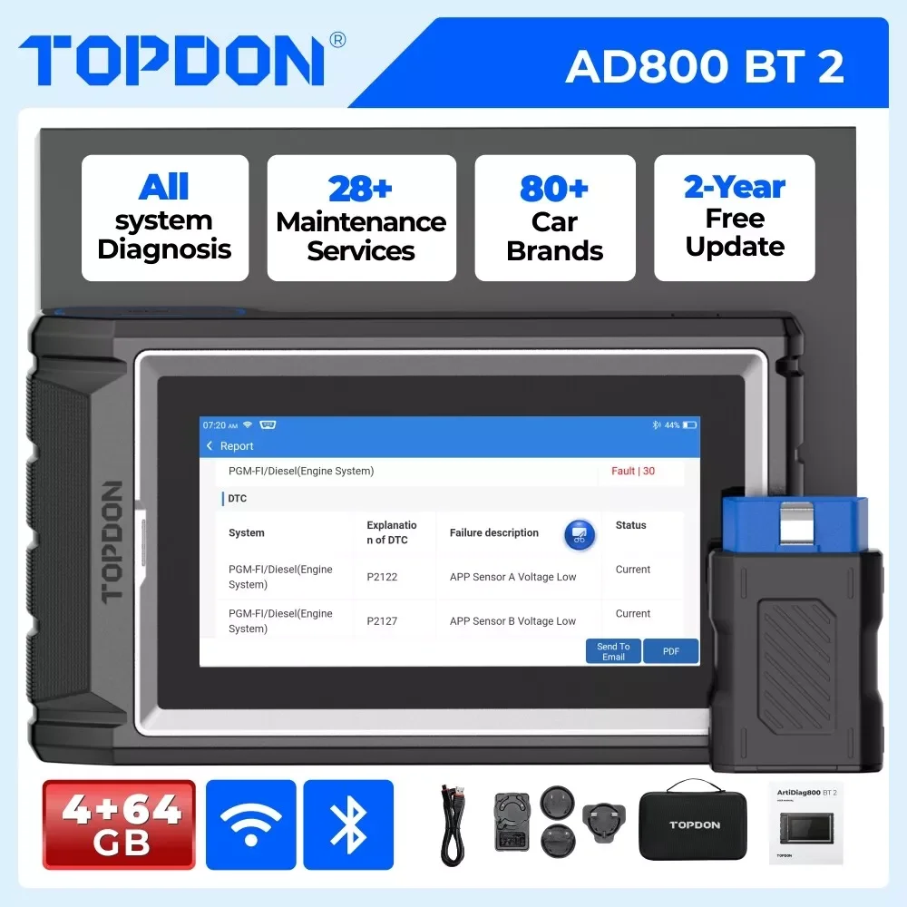 TOPDON Artidiag800 BT 2 OBD2 Professional Car Diagnostic Tool Automotive Scanner All System Scan Tool Free Lifetime Upgrade ECU