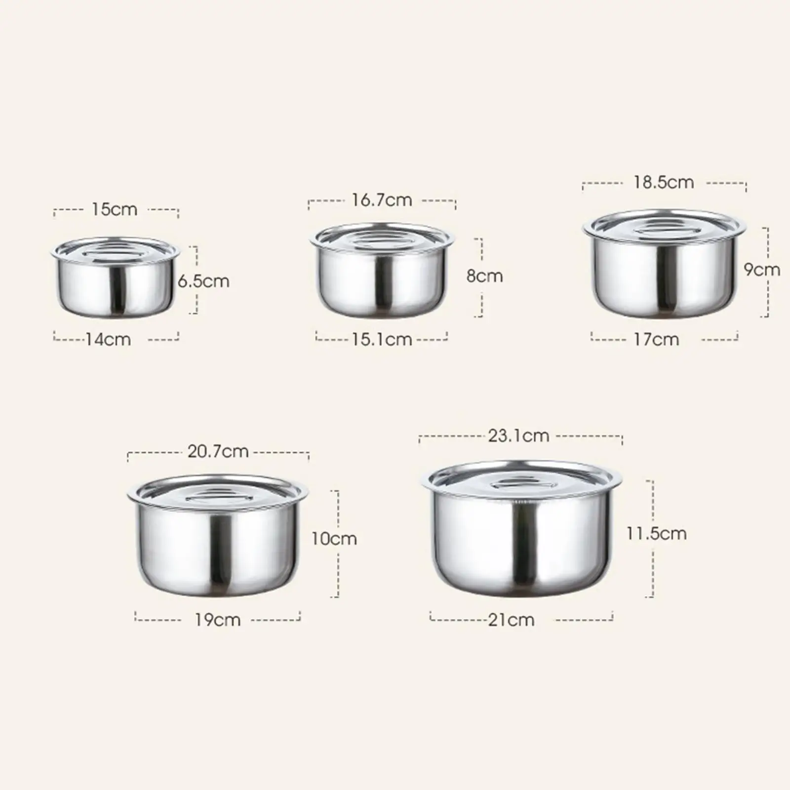 5 Pieces Stainless Steel Sauce Pots Cooking Tools Kitchenware Stew Pot Set