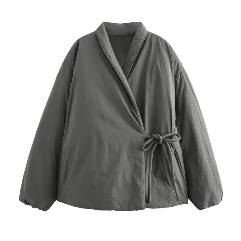 Modische gepolsterte Damen jacke mit doppeltem Kragen, minimalist ische, lässige Langarm-Oberbekleidung mit doppeltem Revers und Kimono