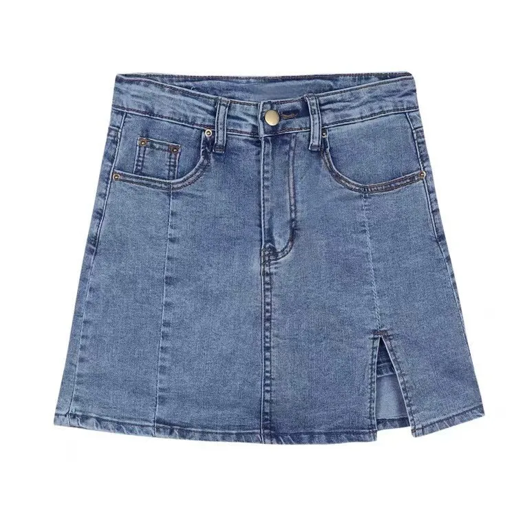 High Stretch Side Slit Skirt Mini Length Sexy Girlie with Washed Korean Style Japanese Korean Casual Spring Mini Skirt for Women