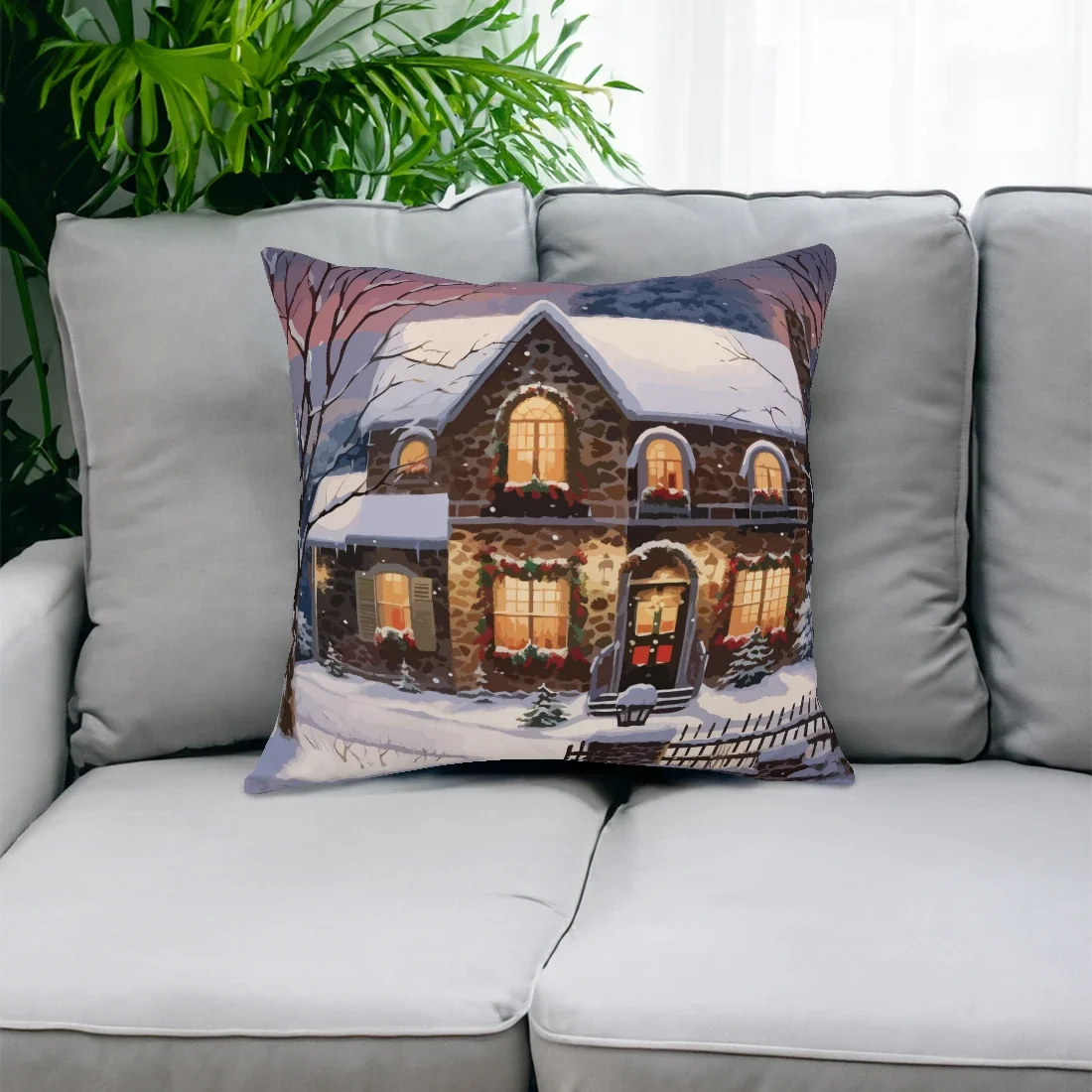 Christmas Pillow 45x45cm Christmas Architecture Series Cushion Cover Decor Christmas Ornament  Gift New Year Decoration