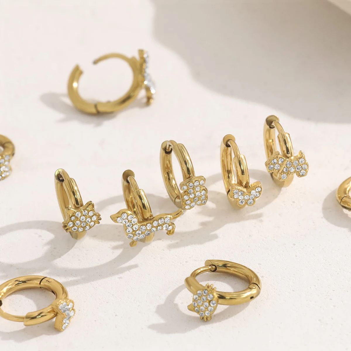 WILD & FREE 18K Gold Plated Stainless Steel Huggie Hoop Earrings for Women Cute CZ Moon Star Charm Trendy Jewelry Waterproof