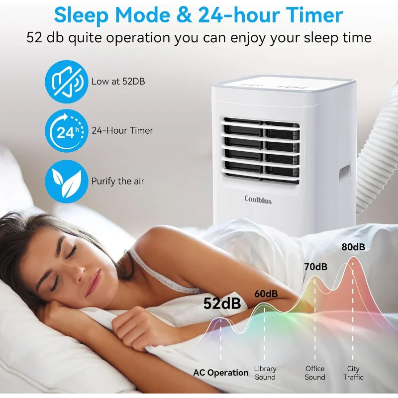 Climatiseurs portables 8500 BTU refroidis jusqu'à 360 pieds carrés, unité ca portable 3 en 1 avec télécommande/affichage LED/minuterie 24 heures