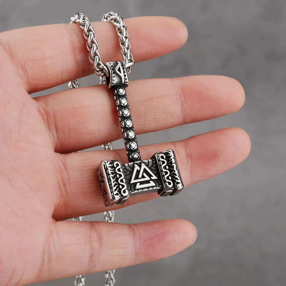 Nordic 316L Stainless Steel Thor's Hammer Pendant Necklace Men and Women Simple Creative Punk Amulet Necklace Jewelry Wholesale - view 5