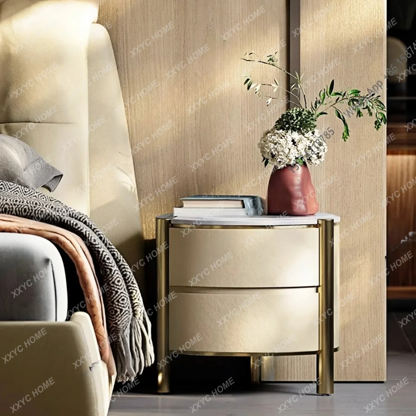 

L Light Luxury New Simple Bedroom Bedside Cabinet Natural Marble Multi-functional Bedside Locker
