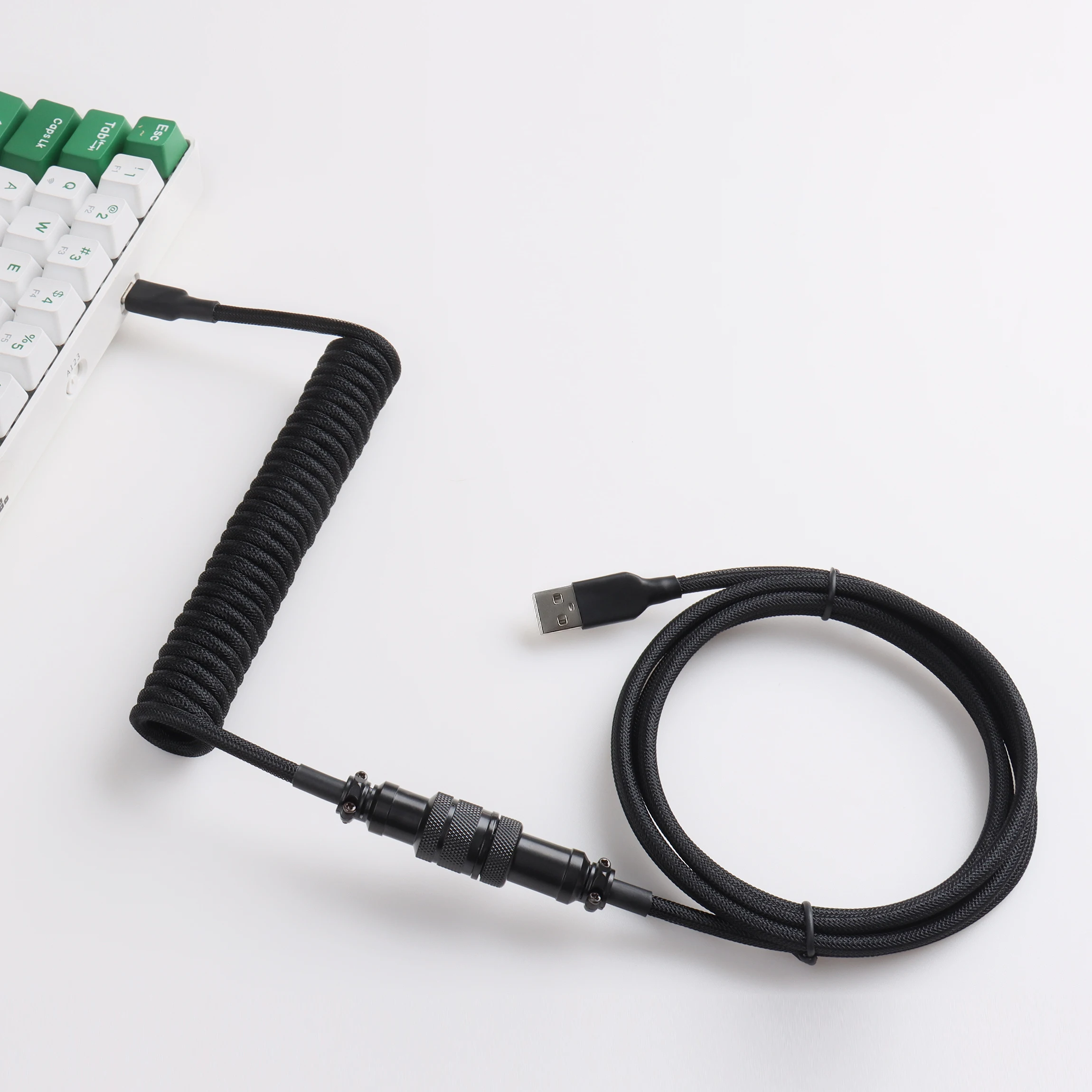【LANO】Mechanical Keyboard Coiled Cable USB A to TypeC with GX16 Detachable Aviator Coiled Power Cable Double Sleeved  8k Polling