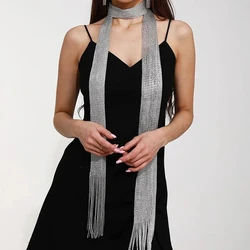 New Fashion Shiny Necklace For Women Lace Tassel Nightclub Party Evening Dress Scarf Bright Silk Gold Silver Sunscreen Shawl