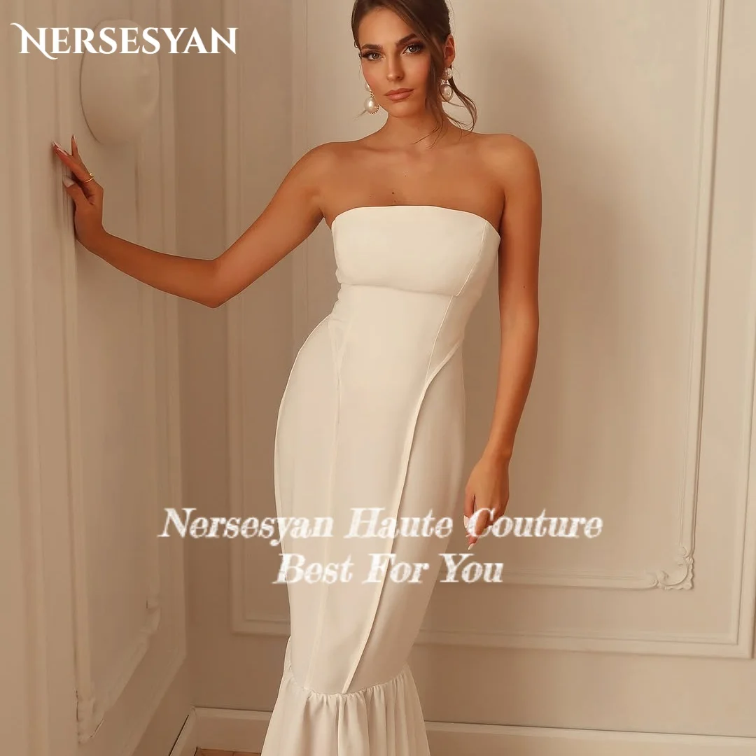 ชุดแต่งงานหรูหราสไตล์นางเงือก Nersesyan แบบเปิดไหล่ กระโปรงพอง ชุดเจ้าสาวเปิดหลัง สีพื้น ชุดไปงานแต่งงานสำหรับแขก ปี 2025 รับตัดตามสั่ง