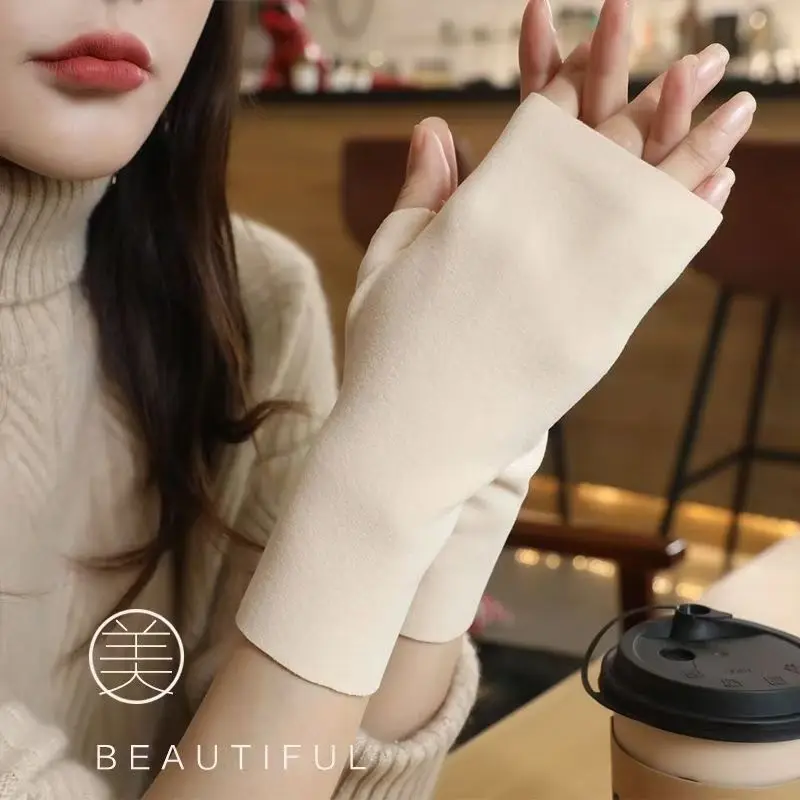 Dralon Thermal Self-Heating Half Finger Gloves Touch Screen Winter Gloves for Women Warm Commuter Cycling Cold Weather Gloves