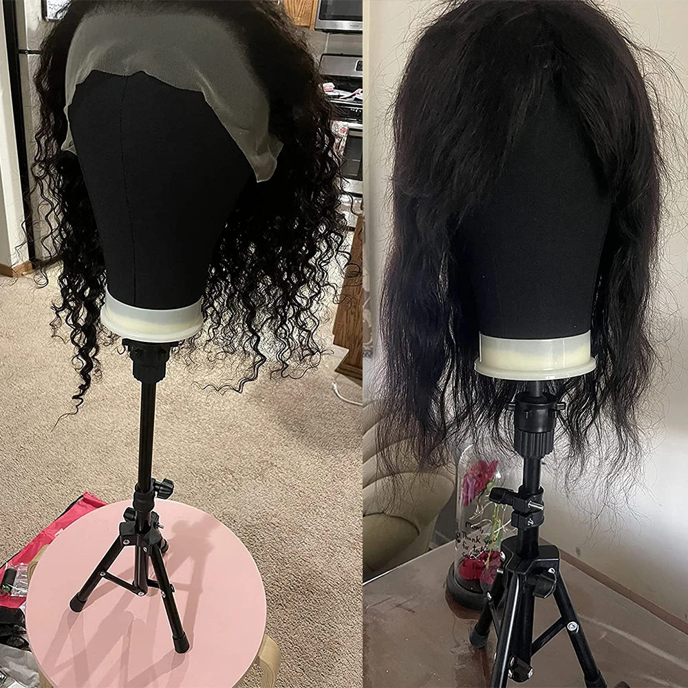 21-24 inch Training Mannequin Wig Head Canvas Block Head With Stand T Pin Needles  With Adjustable Tripod Stand For Wigs Making