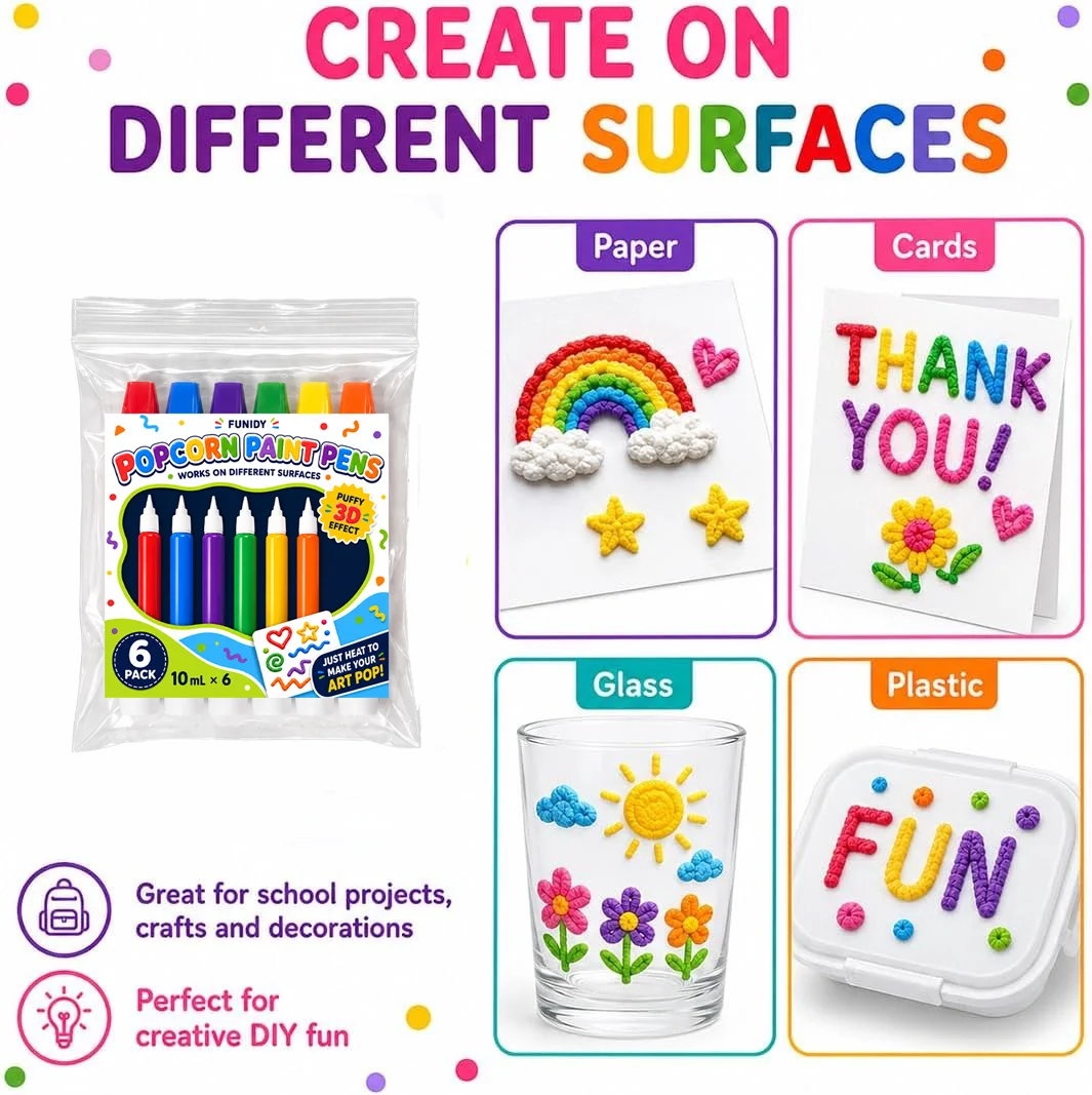 [DIY Bubble Painting Pens]  3D Bubble Pens, Popcorn Pens, Creative Plastic Brushes, Suitable for Painting, Handmade DIY on Paper