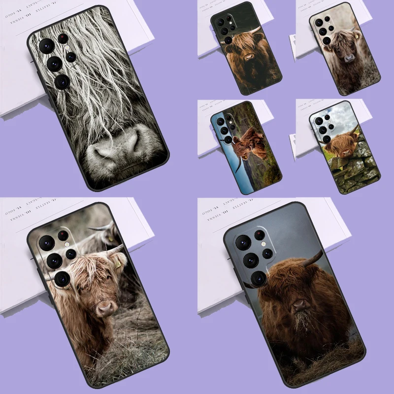 Highland Cow Animal Case For Samsung Galaxy S23 Ultra Plus S22 S21 S9 S10 Note 10 Note 20 Ultra S20 FE Cover